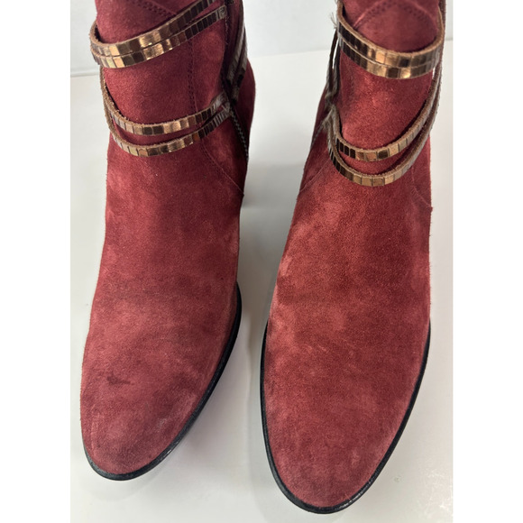 Sundance Suede Ankle Boots Size 39 US 8.5 - 9 Block Heel Burgundy Red Booties - Picture 14 of 16